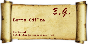 Berta Géza névjegykártya